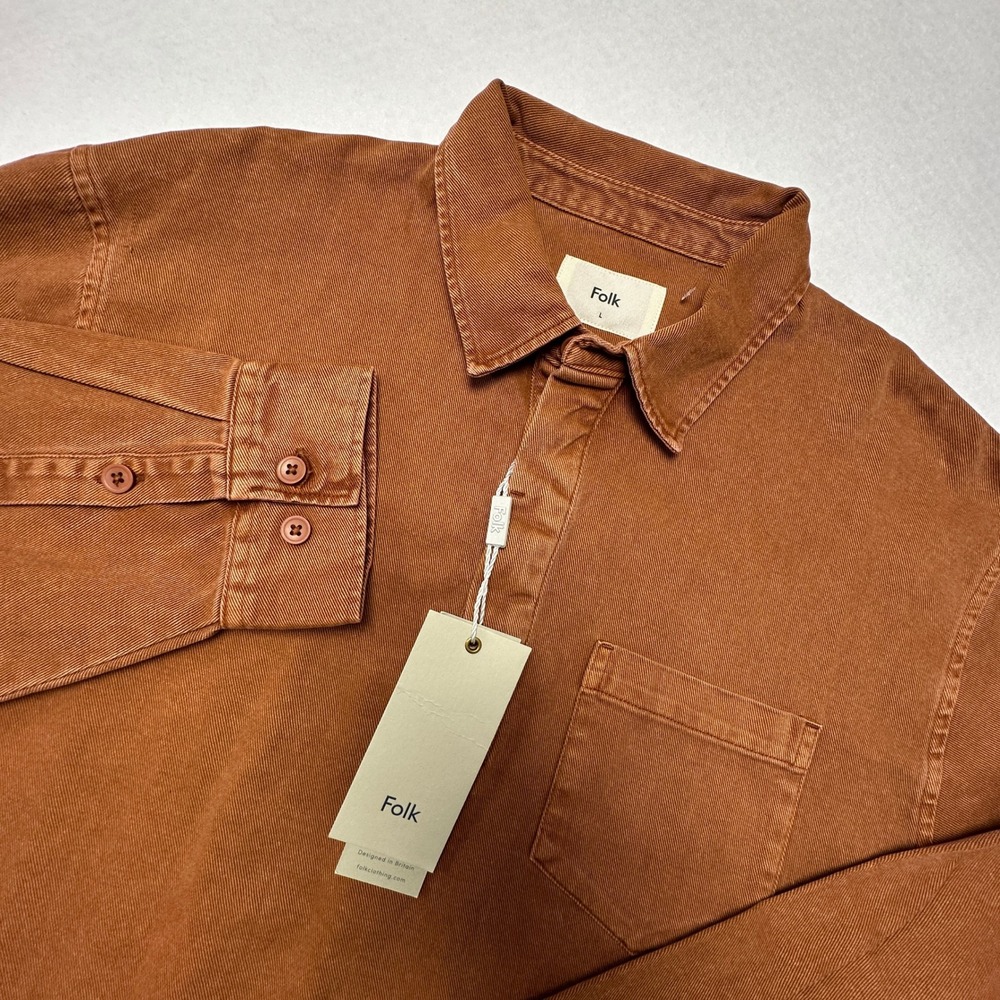 Folk Quinn Rugby Polo Mens L Spice Orange Brown Long Sleeve Cotton Heavyweight - Picture 1 of 8